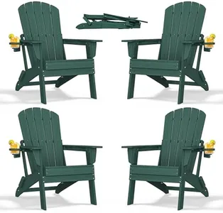 nevilywood Folding Adirondack Chair with Cup Holder Set of 4, HDPE Patio Chairs,All-Weather Outdoor Chairs for Backyard, Deck,Fire Pit-Green