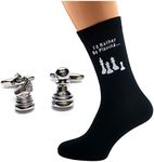 I'd Rather be Playing Chess with Chess Pieces Image Design Mens Black Socks & Pawn and Knight Chess Piece Cufflinks