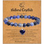 MAIBAOTA Blue Sodalite Bracelet, 8 mm Stone Beaded Bracelet for Women, Love Heart Charm Bracelet, Stone Jewelry Gifts for Christmas Anniversary Valentine's Day