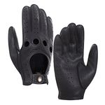 Harssidanzar Mens Leather Driving Gloves Deerskin Unlined Upgrade GM021C,Black, L