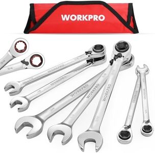 WORKPRO 7-Piece 3-in-1 Reversible Ratchet Wrench Set, SAE 5/16" to 3/4", 6Pt& 12Pt& Open-End Wrenches, 72-Teeth Ratcheting Combination Wrench with Rolling Pouch