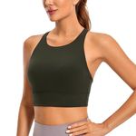 CRZ YOGA Womens Butterluxe Strappy High Neck Longline Sports Bra - Padded Criss Cross Back Workout Sports Bras Crop Tank Top Olive Green Medium