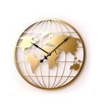 Lumia Luxury Metal Vintage Analog Display Wall Clock with World Map Design |Golden|Perfect Home Decor|Wall Clock for Living Room, Bedroom| 40 cm | Great Gifting Item for Housewarmings, Weddings.