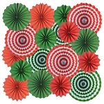 mifengda 18Pc Party Red and Green Paper Fans Merry Christmas Hanging Paper Fans Decorations, Round Folding Party Paper Fans Bulk for Christmas Decorations Winter Holiday Party Wedding Birthday