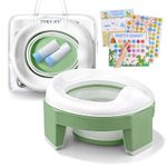 Potty Training Toilet Seat Portable Travel Potty for Toddlers 3-in-1 Chairs Baby Foldable WC Liners Detachable Reusable Outdoor and Indoor with Storage Bag Suitable Boys Girls Easy to Clean (Green)