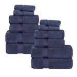 Superior Zero Twist Cotton 12 Piece Assorted Towel Set, Includes 4 Bath, 4 Hand, 4 Washcloth/Face Towels, Quick Dry, Home Essentials, Shower, Spa, Luxury Plush Soft Absorbent Towels, Midnight Blue