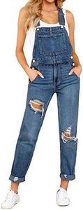 luvamia Women's Casual Distressed Adjustable Denim Bib Overalls Jeans Pants Jumpsuits Deep Blue Size Small