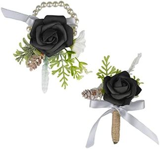 Maizoon Handmade Black Art Rose Flower, Silk Flower Ribbon Flower Corsage, Art Event, Holiday Celebration, Special Large Event, Prom Flower Party Men Suit Accessories. (2pcs Black Boutonniere)