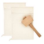 2 Pieces Lewis Bag and Ice Mallet - Manual Ice Crusher Wooden Hammer - Canvas Crushing Bag - Crushed Ice Bar Cocktails - Bartender & Kitchen Tools Kit