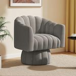 FFIJJ Mid Century 360 Degree Swivel Cuddle Barrel Accent Sofa Chairs, Round Armchairs with Wide Upholstered, Fluffy Velvet Fabric Chair for Living Room, Bedroom, Office, Waiting Rooms (Gray)