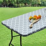 Alynsehom Rectangular Elastic Table Cloth Fitted Vinyl Tablecloth with Flannel Backing Waterproof Wipeable Moroccan Table Cover for Indoor Outdoor Picnic Camping