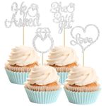 Gyufise 24 Pack Silver Glitter He Asked She Said Yes Cupcake Toppers Diamond Ring Heart Cake Picks for Wedding Engagement Party Cake Decorations