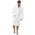 Style It Up Mens 100% Cotton Robe Luxury Terry Towelling Bath Robes Dressing Gown Housecoat (Large, White - Shawl)