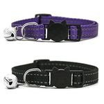 HUIMALL 2 Pack Cat Collar with Bell, Reflective Collars Adjustable Pet Kitten Necklace Purple Kitty Breakaway Buckle Nylon Safe Strap Fit All Domestic Cats and Small Pets black+purple