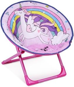 Neloheac Unicornio Silla de Luna para Niños, Silla de Platillo Infantil Plegable para Interiores Exteriores, Silla Redonda Acolchada Animal Camping Patio Playa, Rosa