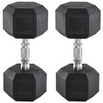 HOMCOM 17.5KG Double Rubber Hex Dumbbell Portable Hand Weights Dumbbell Home Gym Workout Fitness Hand Dumbbell