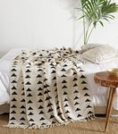 Ravaiyaa - Attitude is everything Cotton Hand Block Printed Bed Throw Large Sofa Bed Couch Up Single Bedding 90"X60" Inch (White Triangle)