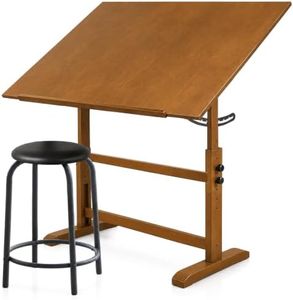 Falling in Art Wooden Drafting Table and Stool Set, Walnut 30" x 42" Adjustable Height and Angle Solid Wood Drawing Desk for Adults, Artist Craft Table for Painting Artwork, Reading, and Writing