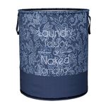 Kuber Industries Foldable Laundry Basket for Clothes | Non-Woven Round Laundry Basket | Washing Clothes Storage Basket | Toy Storage Organizer | 45 LTR | Flower-Print | Navy Blue