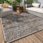 Outdoor Rug 6x9 Waterproof Outdoor Carpet Reversible Patio Rug Portable Camping Rug Modern Abstract Plastic Straw RV Rug for Picnic Beach Balcony Pool Deck Foldable Rug Brown Beige