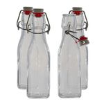 Brezzycloud Flip Top Glass Water Bottle Clear Glass Bottle With Stopper for Beverages, Oil, Vinegar, Beer, Water, Soda, Airtight Lid & Leak Proof Cap, 1000ml (Set Of 4)