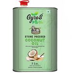 Gyros Farm 5 Litre Organic Wooden/Stone Cold Pressed Coconut Oil/Nariyal Tel for Cooking & Massage - 5 Litre Tin