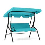 RELAX4LIFE 3-Person Porch Swing Chair - Outdoor Swing w/Adjustable Canopy, Removable Cushion & Metal Frame Stand, 3 Seat Swing Bench for Backyard Garden Poolside, Patio Swing for Adults (Turquoise)