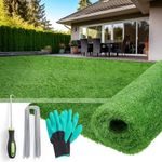 Artificial Grass Rug Outdoor Indoor 3ft x 5ft, Fake Grass Carpet Green Synthetic Grass Realistic Turf Rug with Drainage Holes for Garden Lawn Landscape Balcony Home Decoration