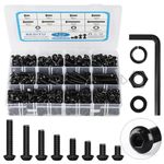 Besitu M6 Bolt Assortment Kit, 510Pcs M6 x 10/12/14/16/20/25/30/35mm Button Head Hex Socket Cap Screws Bolts Nuts Washer Assortment Kit 12.9 Grade Alloy Steel Black Galvanized