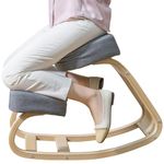 Desky Ergonomic Grey Kneeling Chair – Adjustable Wooden Frame with Cushioned Seat and Knee Pads, Natural Finish, Home Office & Study Support