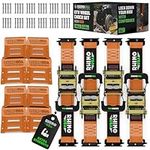 Rhino USA Wheel Chock Tie Down Kit (4,500lb Break Strength) (4) Heavy Duty Trailer Tire Ratchet Straps (8) Wheel Chocks - E Track System for ATV, UTV, Lawn Mower, Four Wheeler - Orange