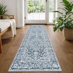 KUTA Vintage Washable Runner Rug, 2x5 Runners Non-Slip Blue White 5ft Hallway Kitchen Rugs Ultra Soft Printed Floral Distressed Tribal Farmhouse Carpet for Bedroom Entryway Decor