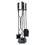 Black Wrought Iron Fireplace Tool Set Pyramid Base, Rustic Fireset Firepit Tool Set Poker Wood Stove Log Tongs Holder Tool Kit Sets, Fireplace Tool Stand Firepit Acessories