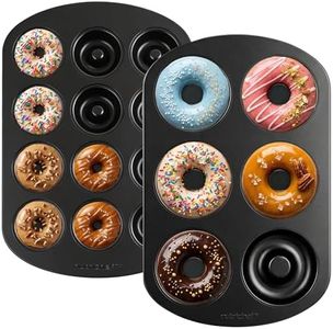 NutriChef Variety 2 Pack Full & Mini Donut Pan for Baking | One 12-Cavity Mini Donut Pan & One 6-Cavity Full Size Donut Pan for Baking | Carbon Steel Bagel Molds | Oven Safe Up To 450°F | Black
