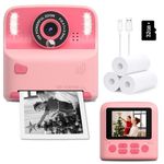 Instant Print Camera for Kids, Christmas Birthday for Age 3-12 Girls Boys Gifts, Inkless Instant Print Photo Digital Selfie Camera for 3 4 5 6 7 8 9 Year Old Toddler Children Travel Toys (Pink&Pink)