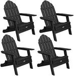 Resin TEAK Folding Adirondack Chair Set of 4, All Weather Folding Plastic Outdoor Chairs for Fire Pit, Campfire, Patio, Porch, Comfortable Seat for Long Relaxation, Up to 300 lb Capacity - Black