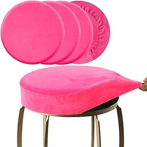SINOSSO 4 Pcs Bar Stool Covers, Super Soft Velvet Dia.15.5"-18" Round Stretchy Washable Dustproof Slipcover for Upholstered Furniture (L, Hot Pink,4 Counts)