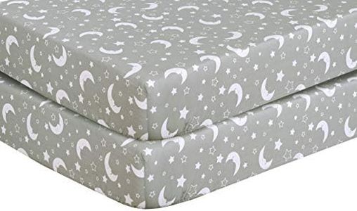 Divine Textiles 2 x Cot Bed Fitted Sheets Anti-Allergy Anti-Bacterial 100% Egyptian Cotton 200 Thread Count Cot Bed Nursery Bedding, Sleeping Moon Grey - 70 x 140 cm