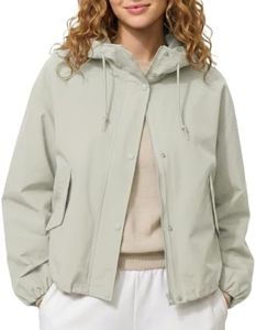 Ainangua Windbreaker Jacket Women Zip Up Short Waterproof Parka Raincoat Outdoor Hiking Trench Coat with Hood(Beige,M)
