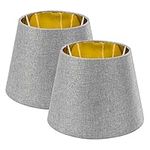 Navaris Table Lampshade - Set of 2 - Tapered Lamp Shades for E27 Light - Pair of Contemporary Modern Lampshades - Grey Linen with Golden Inner Lining