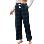 U2SKIIN Women Fleece Pajama Pants, Comfy Plaid PJ Bottoms For Women with Pockets Soft Warm(Blue Green Plaid, M)