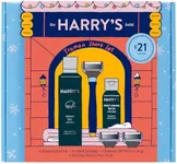 Harry’s Razors for Men Christmas Gift Set Starter Kit Blue Handle, 3 Razor Blades, 4 oz Shave Gel, Evening Blue, 1.7 fl oz Post-Shave Balm