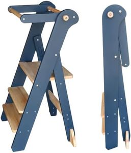FELITH Foldable Toddler Tower for Kitchen Learning, Adjustable Height Kids Standing Stool with Safety Net - Folding Step Stool for Cooking & Eating, Ages 18 Months to 6 Years (Blue Gray)