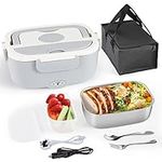 SCHITEC Electric Lunch Box,1.5L Portable 75W Fast Heating Bento Boxes 12V-24V/220V Food Heated Lunch Box for Car Truck Home，With Removable Stainless Steel 304 Food Container, Fork，Spoon