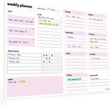 Weekly Planner Pad with daily planning sections - A4 52 sheets 100gsm paper - Undated Calendar Pad with Habit Tracker, To Do, Priority Lists and Notes - For work home and study revision