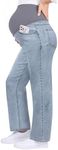 GRAPENT Pregnant Outfits for Women Straight Leg Maternity Jeans Pregnant Jeans for Women Roadknight Blue Large US Size 12-14
