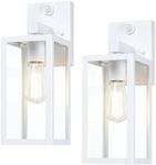 GRUENLICH Dusk to Dawn Large Outdoor Wall Lantern, PIR Motion Sensor Wall Sconce, E26 Base Max 60W, Metal Housing Plus Glass, White Finish, Bulb Not Included, 2-Pack