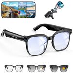 AI Smart Glasses with Camera, 8MP HD Photo and Video Record,Smart Glasses with Real-Time Translation/Object Recognition/AI Voice Q&A, Calls and Music (Modern, Black)