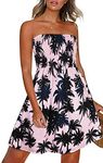 CHICALLURE Summer Strapless Dresses for Women Beach Sundress Sleeveless Casual Loose Cover Ups (Pink Black Tree, L)