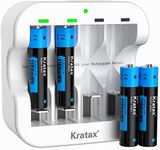 Kratax AAA Batteries Rechargeable 1100mWh Lithium Rechargeable Triple A Battery with Charger 1.5V Constant Voltage Output, 1600 Cycles, for Toys, Remote Controls, Flashlight-4 Pack with Charger